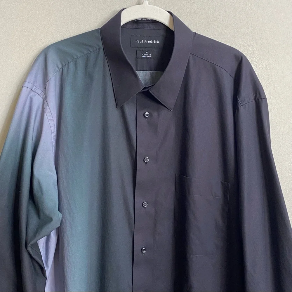 Men's Paul Fredrick Black Classic Fit Cotton Ombre Print Casual Shirt Size XL